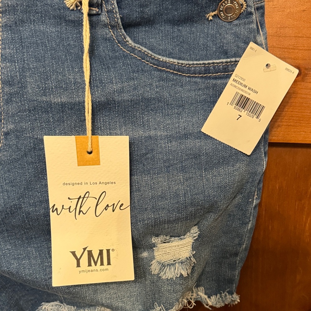 YMI — Blue Denim Overall Cut-Off Shorts - Picture 7 of 12